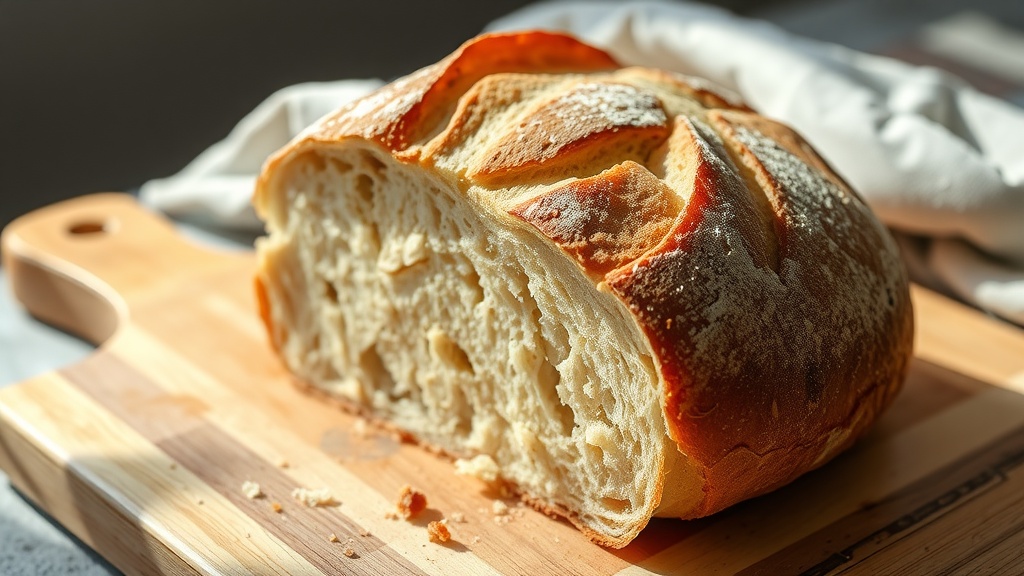 Artisan Sourdough Bread Recipe Artisan sourdough bread on a cutting board, showcasing its crust and crumb.